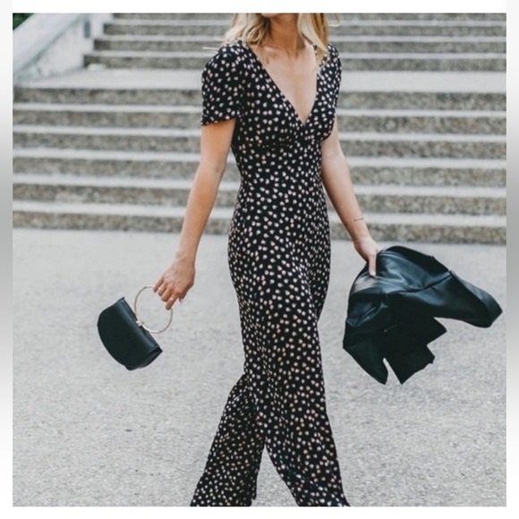 Free People Women’s Mia Empire-Waist Jumpsuit Size 6 Black & Pink Floral Print - Picture 3 of 13